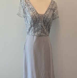 Adrianna Papell Silver Sequin Gown Size 10